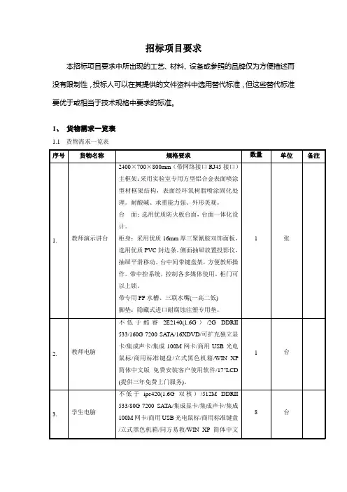 招标项目要求