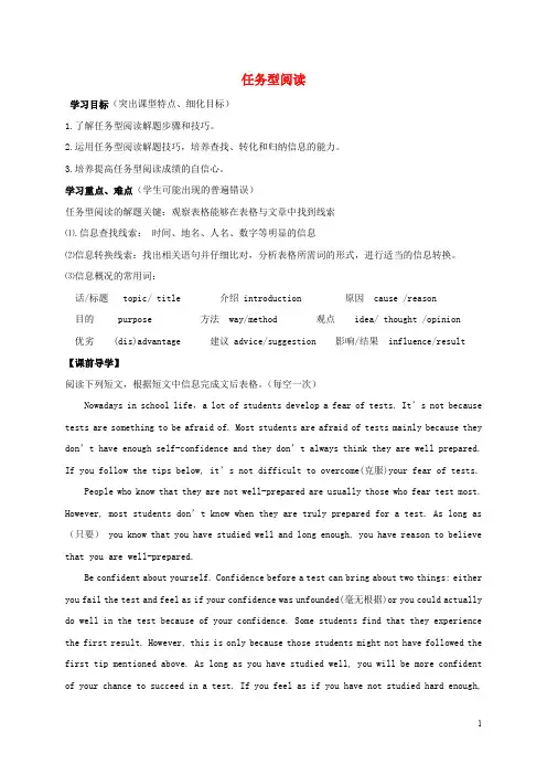 江苏省镇江市中考英语专项复习 任务型阅读学案(无答案)