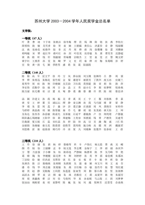 苏州大学2003-2004学年人民奖学金总名单