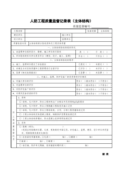 人防工程质量监督记录表(主体结构)
