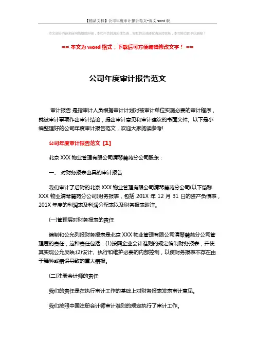 【精品文档】公司年度审计报告范文-范文word版 (9页)