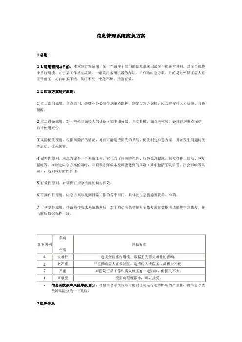 医院信息管理系统应急方案
