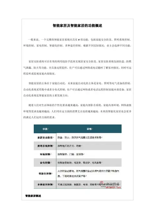 智能家居及智能家居的功能概述