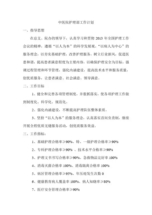 中医院护理部工作计划