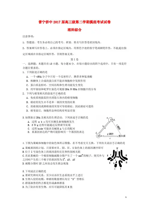 广东省普宁市华侨中学2017届高三理综下学期摸底考试试题