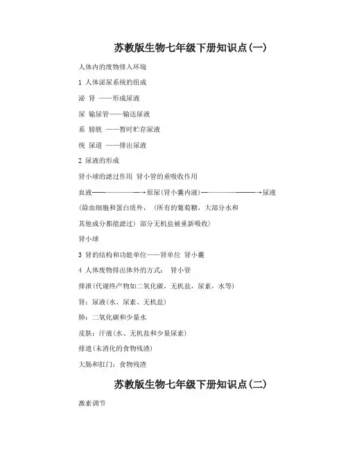 苏教版生物七年级下册知识点