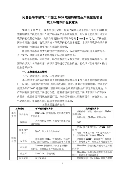 2闻喜县玮丰塑料厂年加工5000吨塑料颗粒生产线建设项目竣工环境保护验收-验收意见
