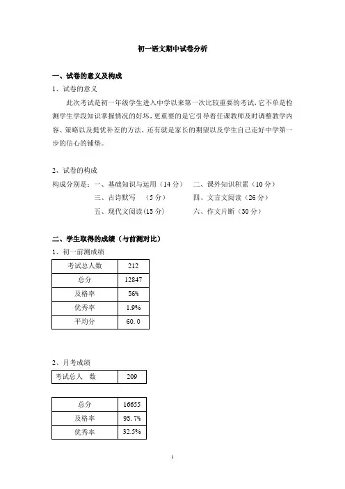 初一语文期中试卷分析