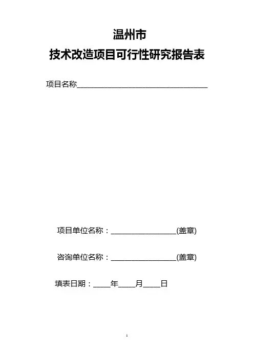 温州市技术改造项目可行性研究报告表