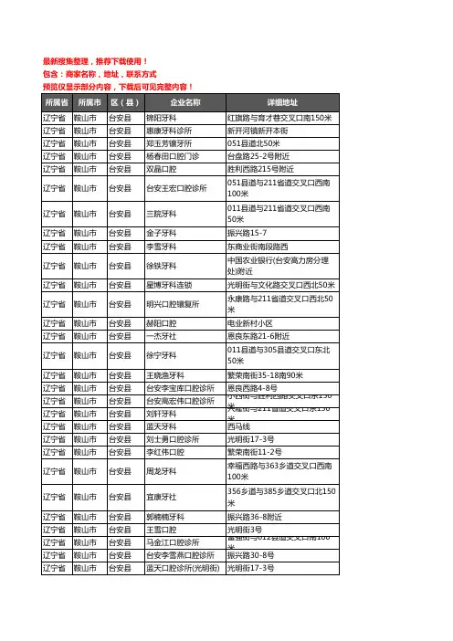 新版辽宁省鞍山市台安县牙科企业公司商家户名录单联系方式地址大全46家