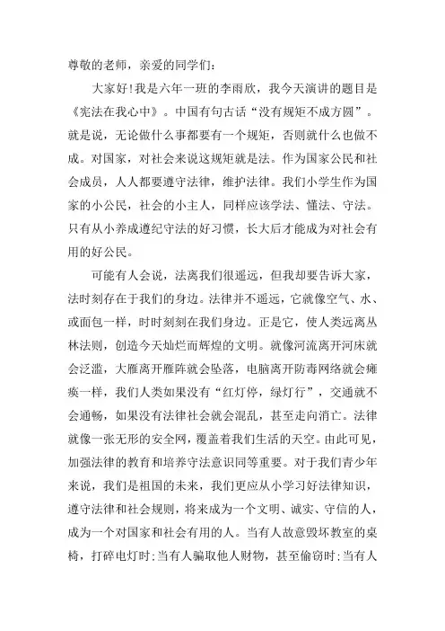 宪法在我心中 演讲稿