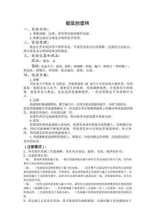 (完整版)粗盐提纯知识点及试题(可编辑修改word版)