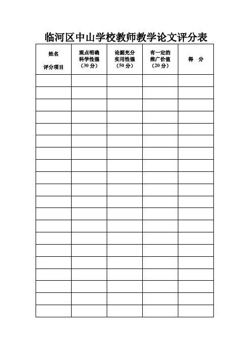 临河区中山学校教师教学论文评分表