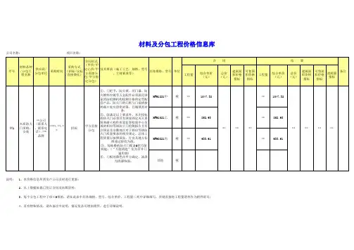 材料采购及分包价格信息库