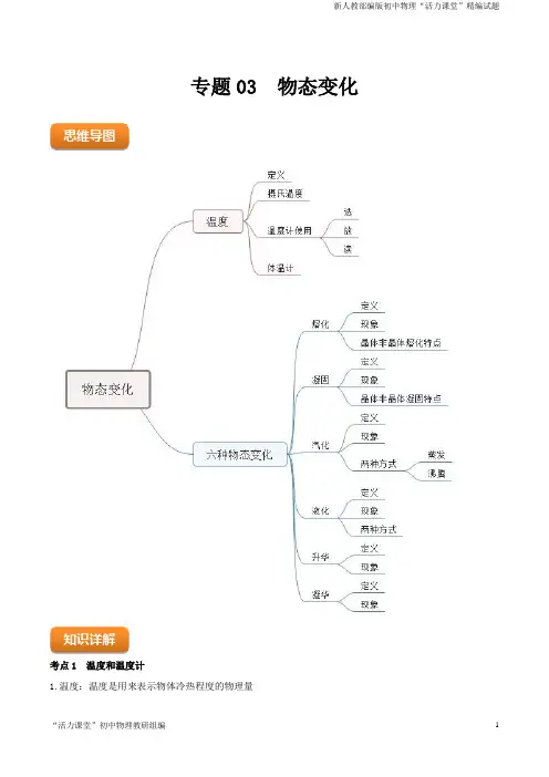 人教版八年级物理专题03  物态变化(原卷版)