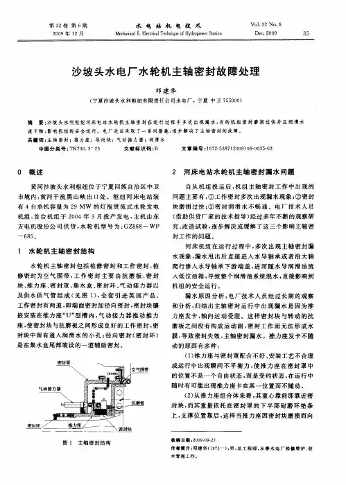 沙坡头水电厂水轮机主轴密封故障处理