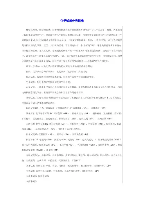 化学试剂分类标准