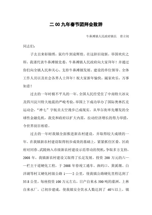2009年春节团拜会致词