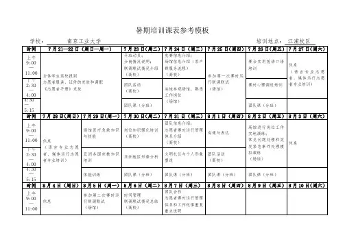 南京工业大学亚青会暑期培训课表(初稿)
