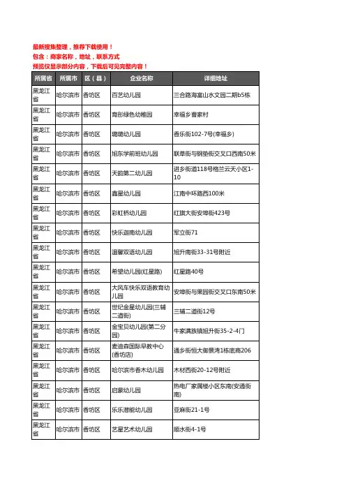 新版黑龙江省哈尔滨市香坊区幼儿园企业公司商家户名录单联系方式地址大全334家