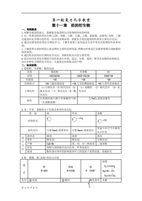 2013届高考化学第一轮 第十一章烃的衍生物教案 新人教版