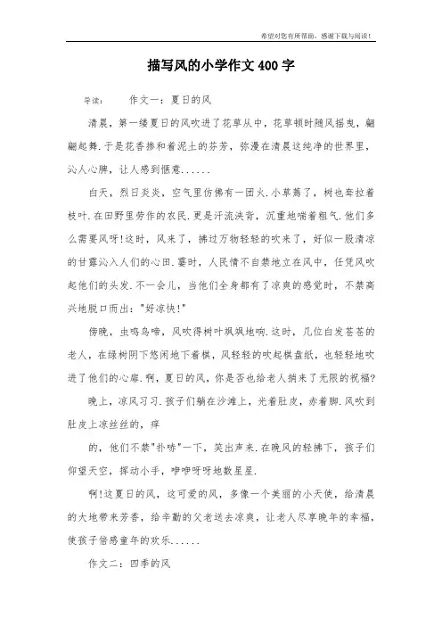 描写风的小学作文400字