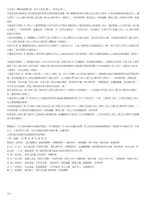 水泊梁山108个英雄好汉