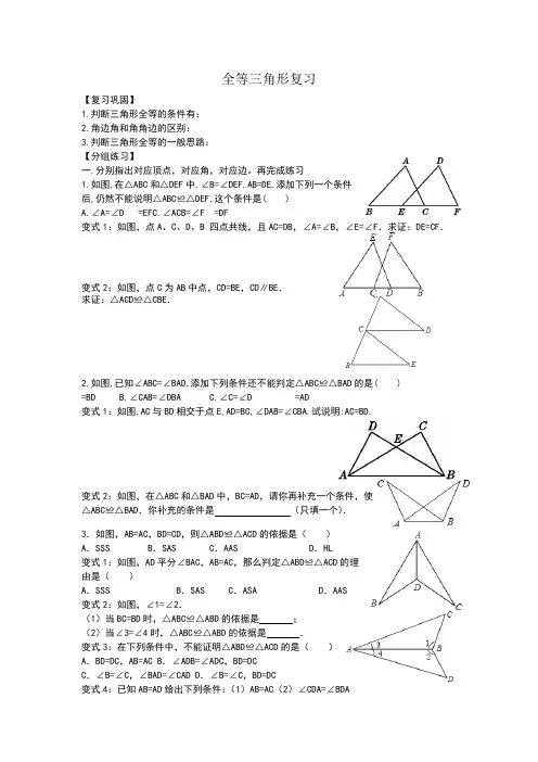 北师大版七年级下全等三角形专题训练