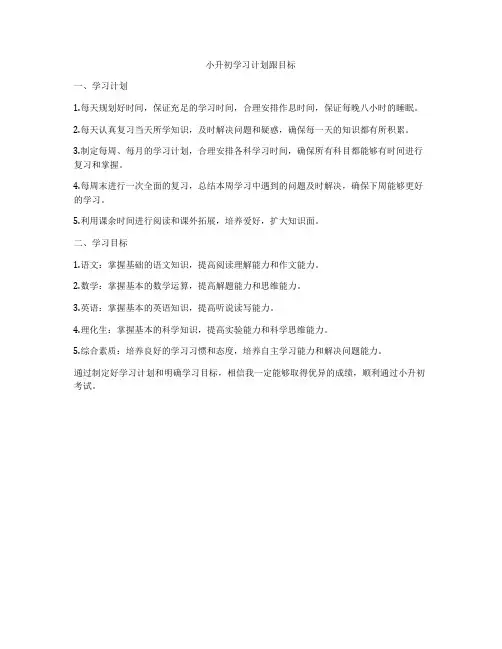 小升初学习计划跟目标