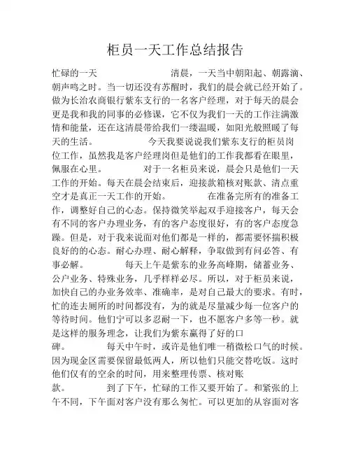 柜员一天工作总结报告