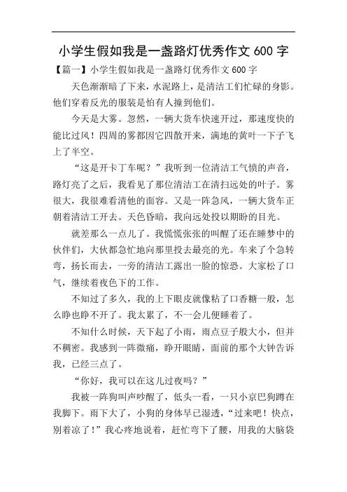小学生假如我是一盏路灯优秀作文600字