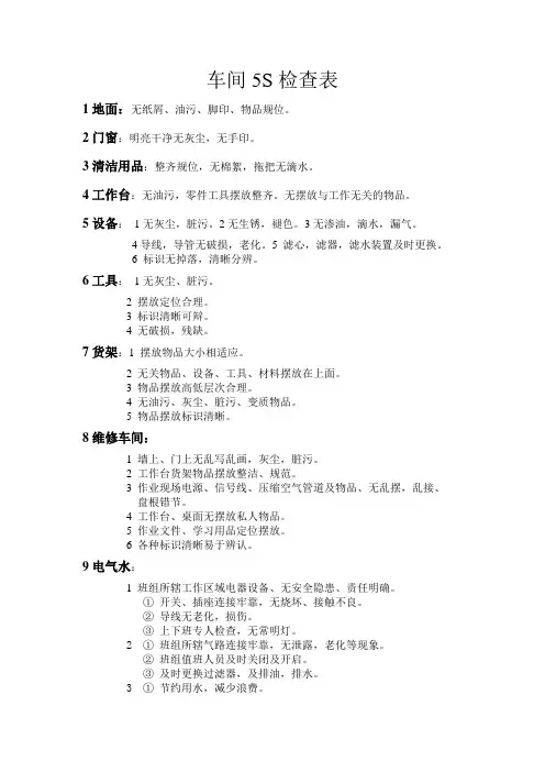 车间5S检查表