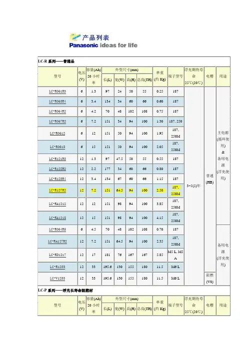 松下蓄电池资料