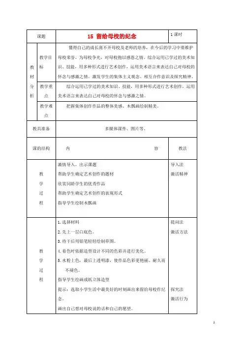 六年级美术下册 留给母校的纪念1教案 人美版