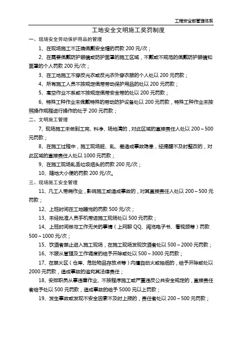 工地安全文明施工奖罚制度