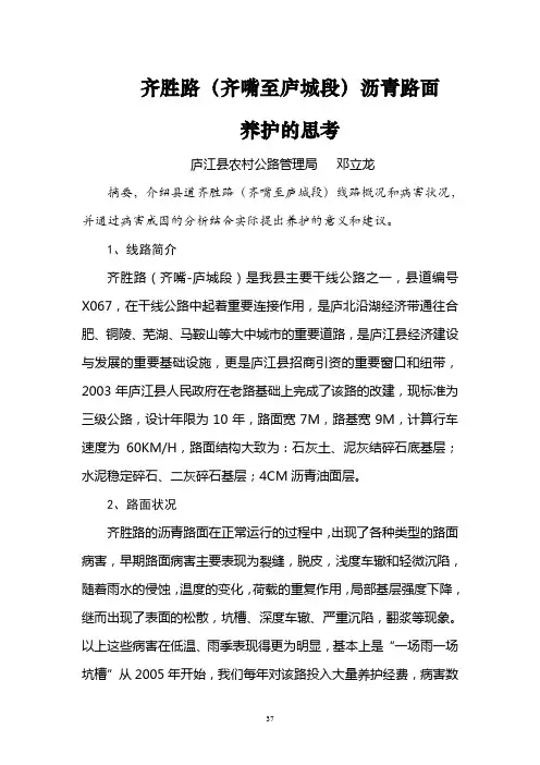 沥青路面养护的思考