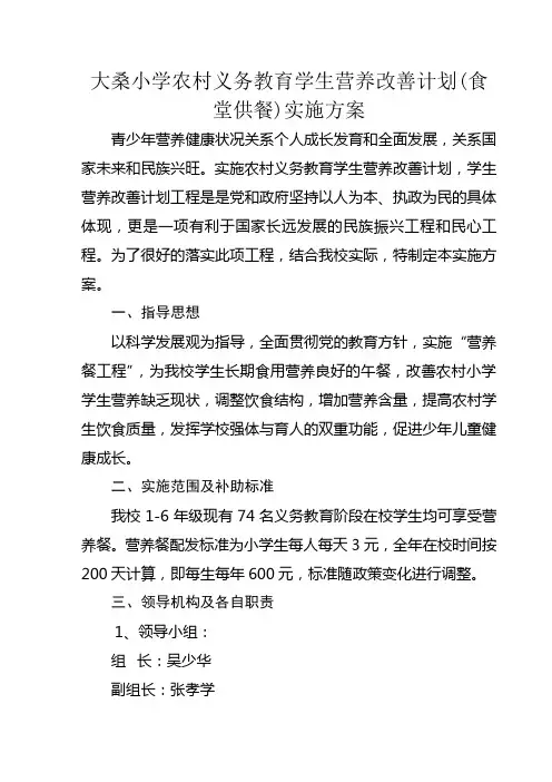 农村义务教育学生营养改善计划(食堂供餐)实施方案