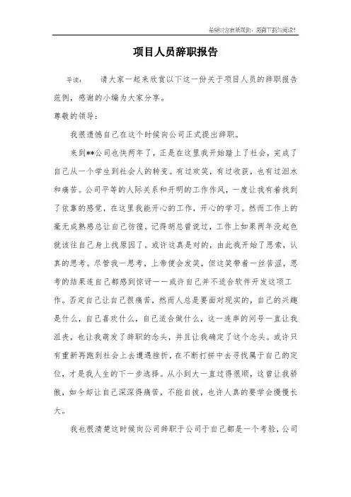 项目人员辞职报告