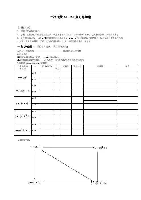 青岛版初中数学九年级二次函数复习教学设计