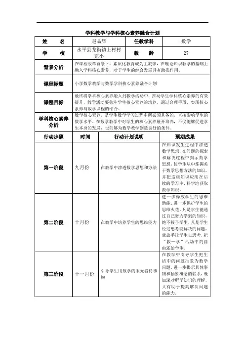 学科教学与学科核心素养融合计划