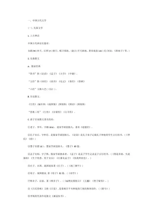 2016高考语文必备文学常识