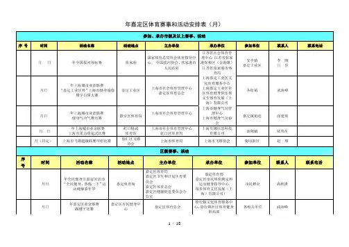 2018年嘉定区体育赛事和活动安排表