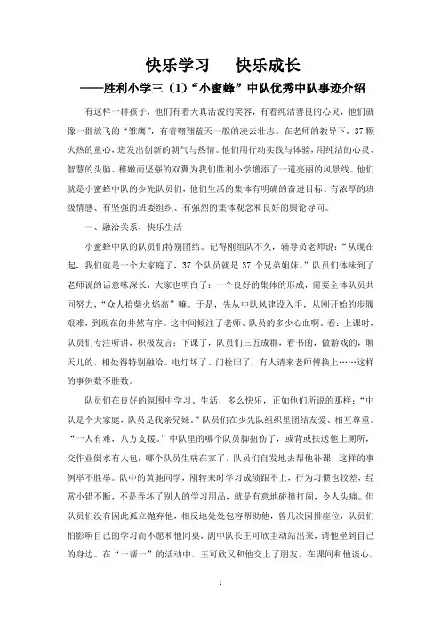 小学优秀中队材料