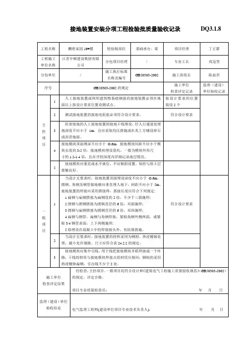 接地装置安装分项工程检验批质量验收记录