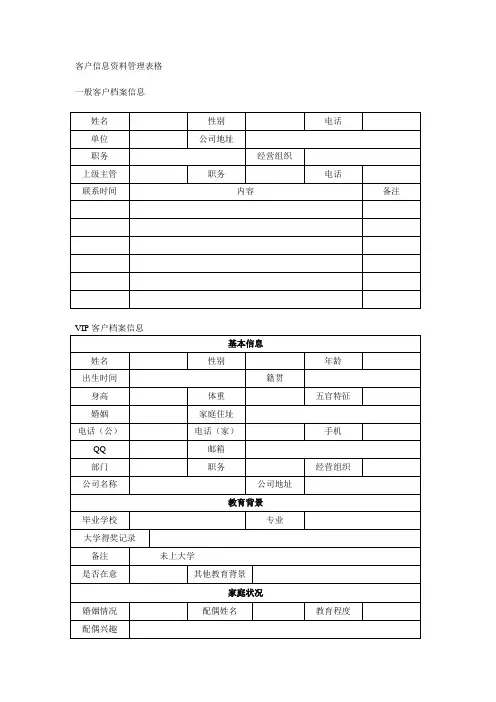 客户信息资料管理表格