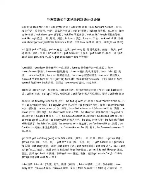 中考动词短语集合