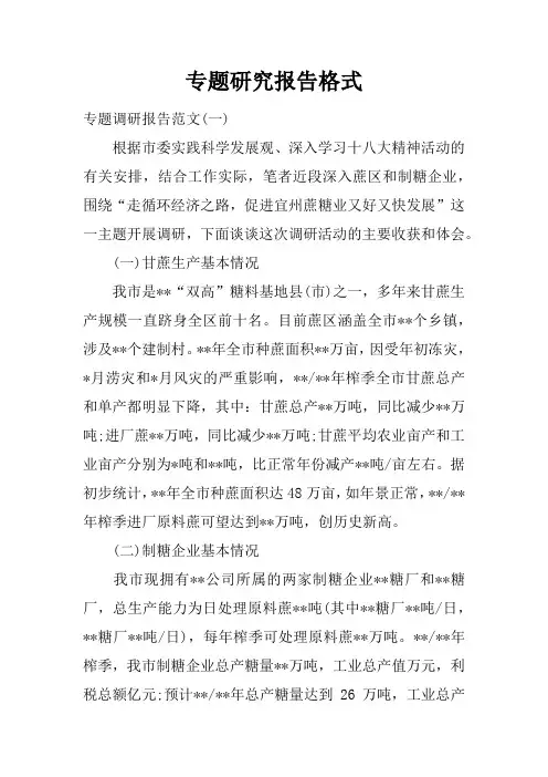 专题研究报告格式