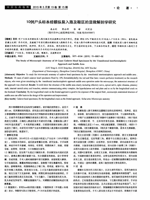 10例尸头标本经额纵裂入路及鞍区的显微解剖学研究