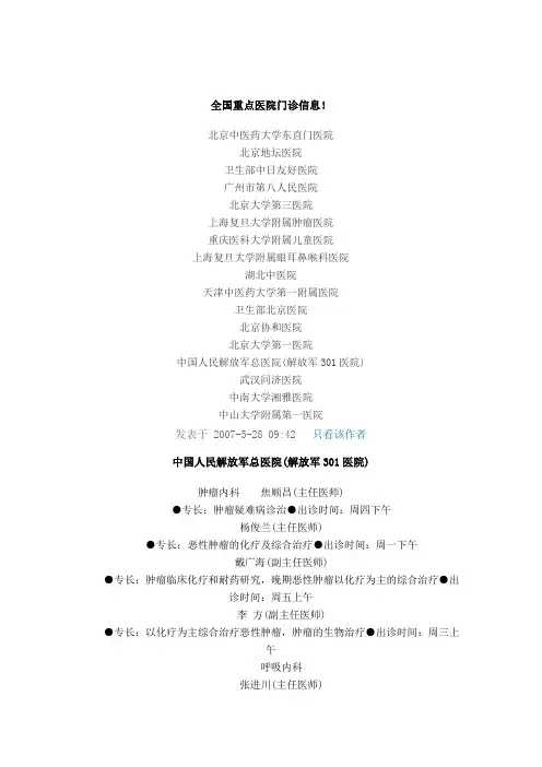 全国重点医院门诊信息