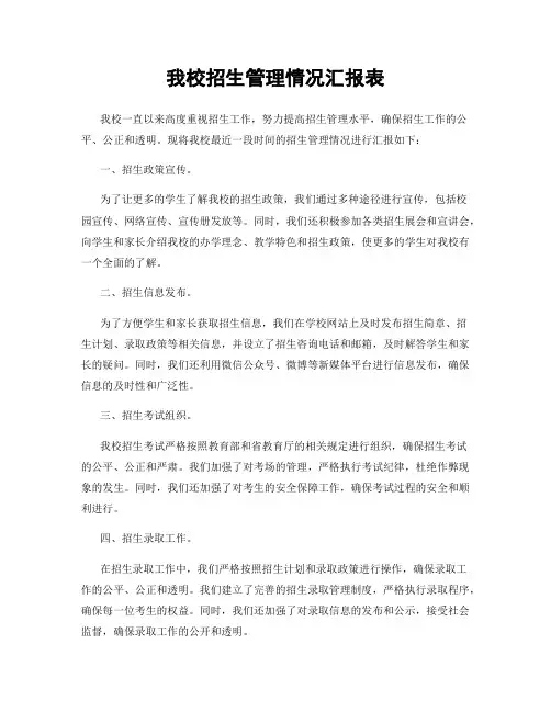我校招生管理情况汇报表